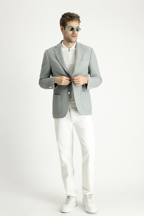 Su Yeşili 7 Drop Slim Fit Dar Kesim Desenli Spor Ceket