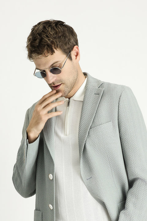 Su Yeşili 7 Drop Slim Fit Dar Kesim Desenli Spor Ceket