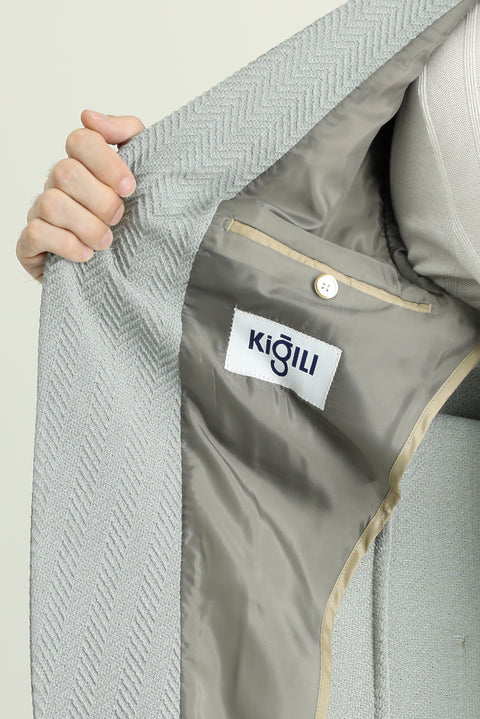 Su Yeşili 7 Drop Slim Fit Dar Kesim Desenli Spor Ceket