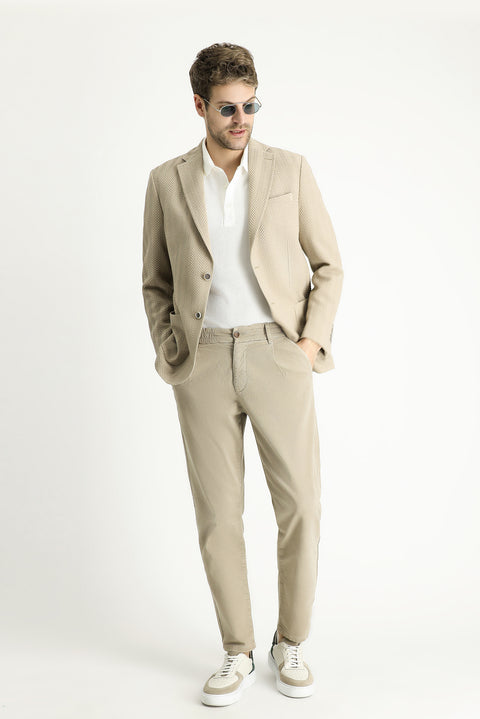 Açık Vizon 7 Drop Slim Fit Dar Kesim Desenli Spor Ceket