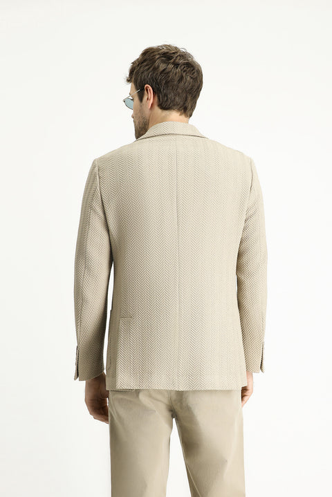 Açık Vizon 7 Drop Slim Fit Dar Kesim Desenli Spor Ceket