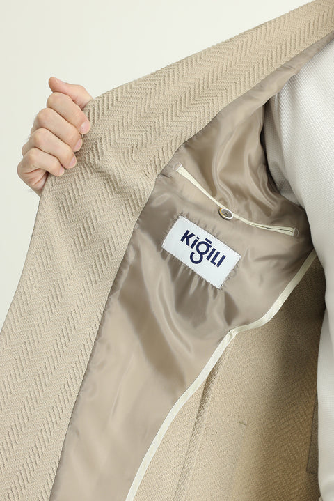 Açık Vizon 7 Drop Slim Fit Dar Kesim Desenli Spor Ceket