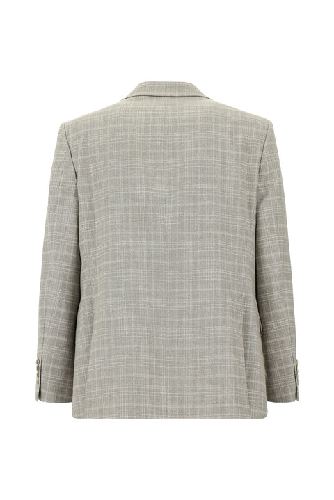 Orta Gri 4 Drop Relaxed Fit Rahat Kesim Klasik Ekose Ceket