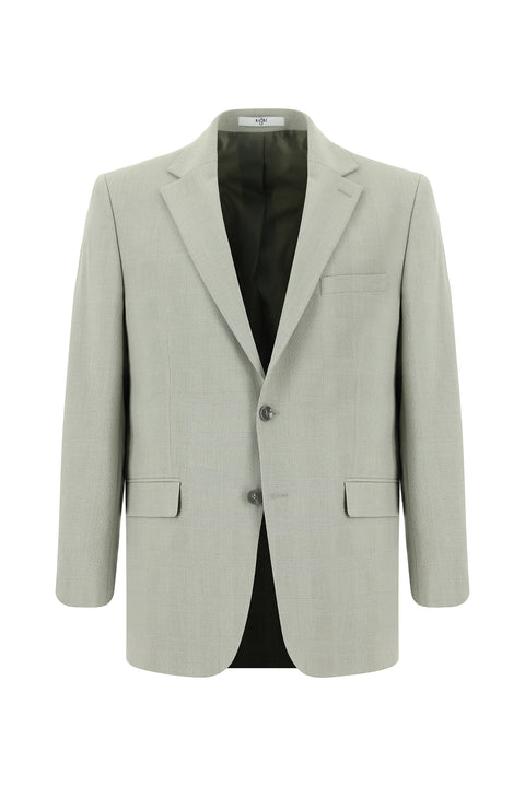 Açık Gri 4 Drop Relaxed Fit Rahat Kesim Klasik Ekose Gofre Ceket