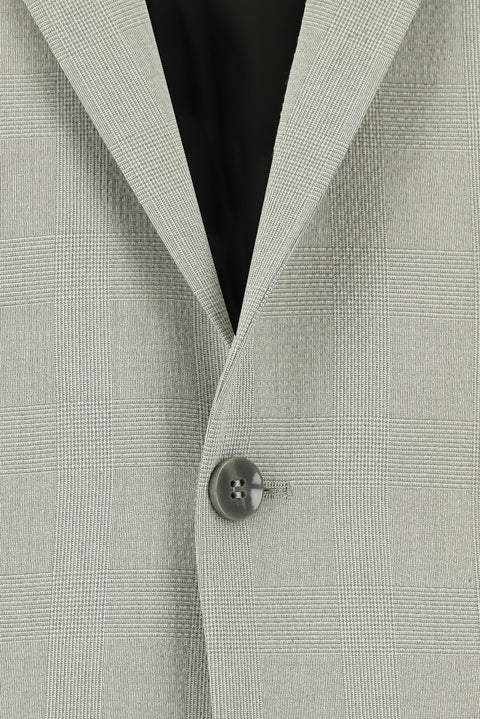 Açık Gri 4 Drop Relaxed Fit Rahat Kesim Klasik Ekose Gofre Ceket