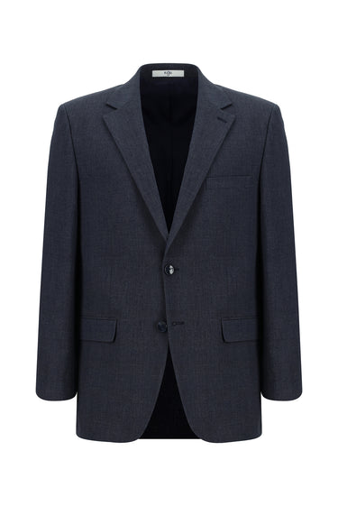 Koyu Lacivert Relaxed Fit Rahat Kesim Klasik Ekose Gofre Ceket