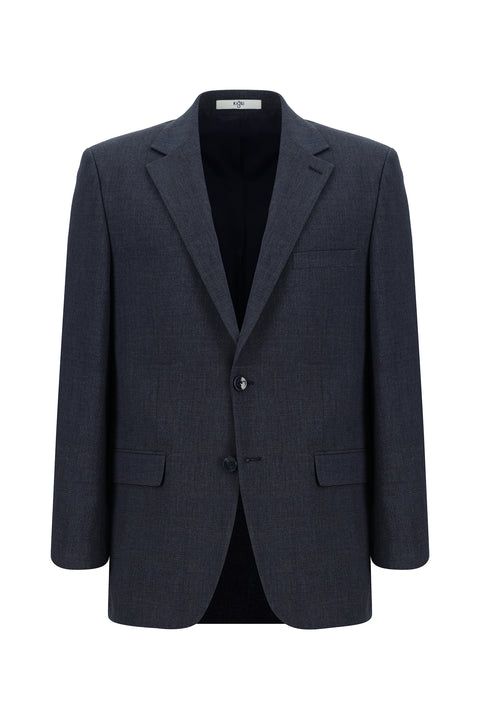 Koyu Lacivert 4 Drop Relaxed Fit Rahat Kesim Klasik Ekose Gofre Ceket