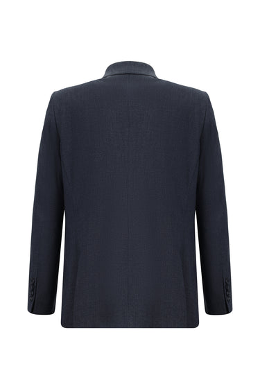 Koyu Lacivert Relaxed Fit Rahat Kesim Klasik Ekose Gofre Ceket