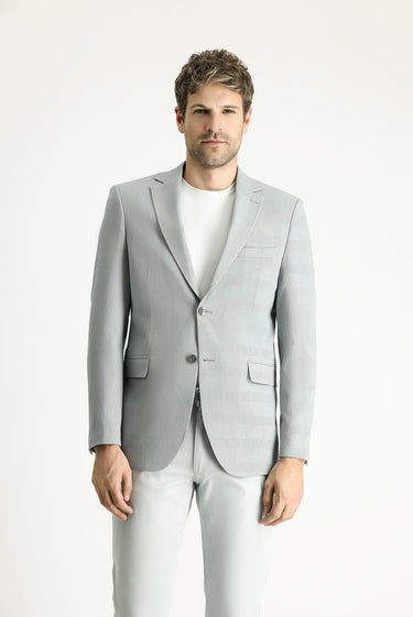 Uçuk Mavi Relaxed Fit Rahat Kesim Klasik Ekose Gofre Ceket