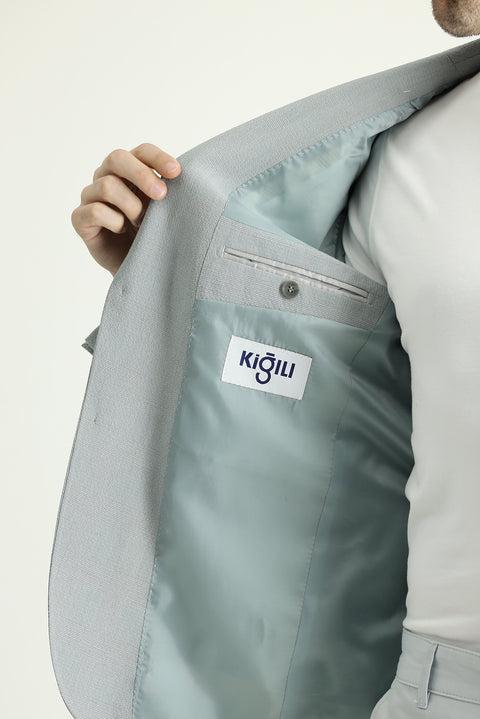 Uçuk Mavi 6 Drop Regular Fit Standart Kesim Klasik Ekose Gofre Ceket