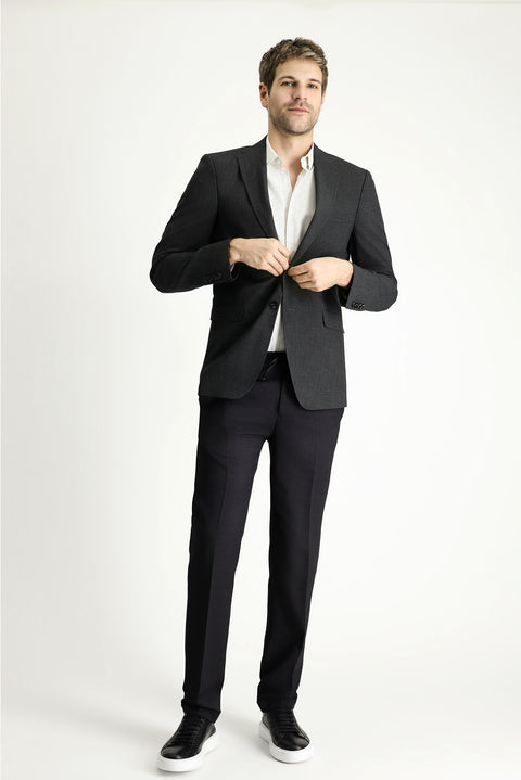 Koyu Antrasit 4 Drop Relaxed Fit Rahat Kesim Klasik Ekose Gofre Ceket