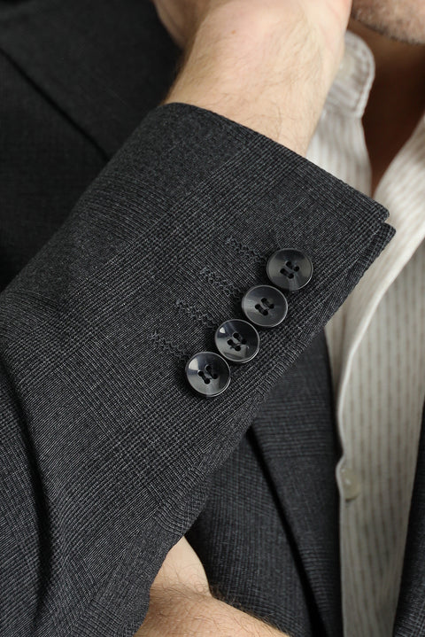 Koyu Antrasit 6 Drop Regular Fit Standart Kesim Klasik Ekose Gofre Ceket