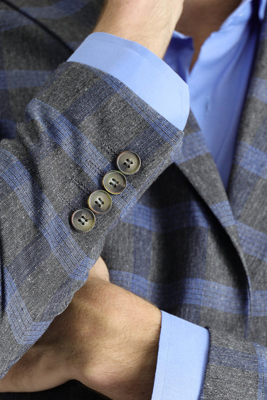 Koyu Füme Regular Fit Ekose Keten Karışımlı Ceket