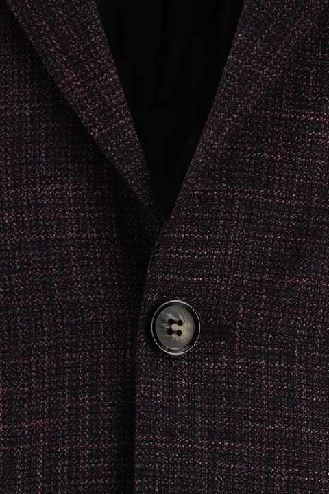 Dark Purple 4-Drop Relaxed Fit Plaid Linen Blend Jacket