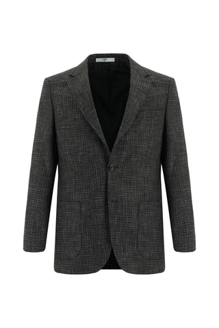  Koyu Antrasit 4 Drop Relaxed Fit Rahat Kesim Ekose Keten Karışımlı Ceket