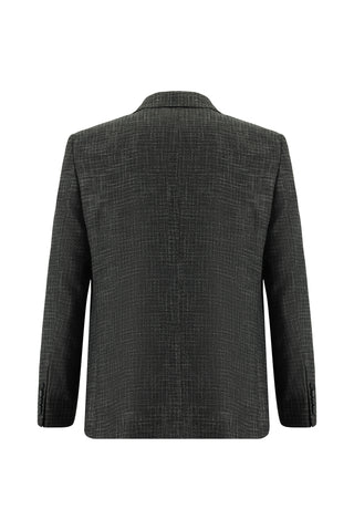  Koyu Antrasit 4 Drop Relaxed Fit Rahat Kesim Ekose Keten Karışımlı Ceket