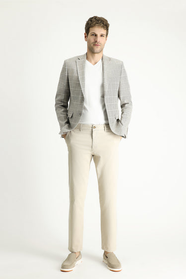  Orta Vizon Slim Fit Dar Kesim Ekose Pamuklu Keten Karışımlı Ceket