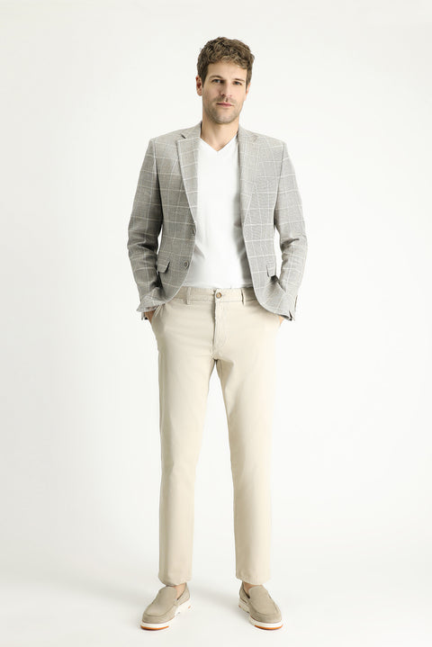 Orta Vizon 7 Drop Slim Fit Dar Kesim Ekose Pamuklu Keten Karışımlı Ceket