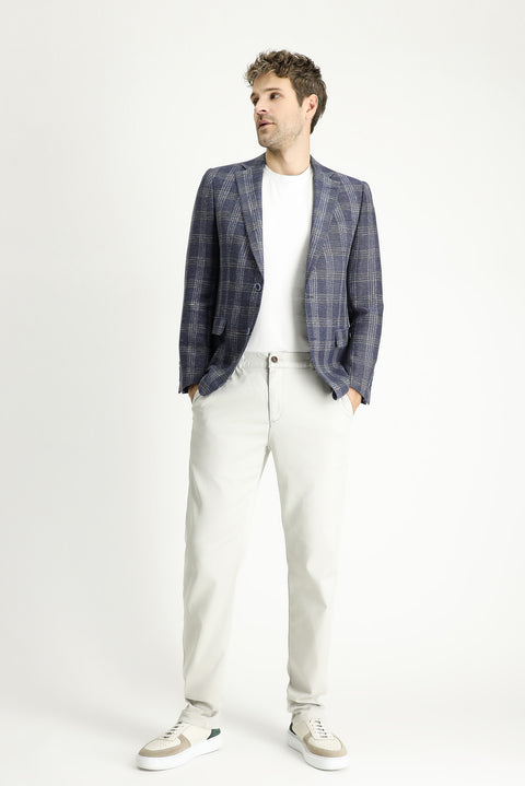 Light Navy 6 Drop Regular Fit Standard Cut Wool Linen Blend Plaid Jacket