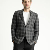 Dark Anthracite 7 Drop Slim Fit Narrow Cut Wool Linen Plaid Jacket
