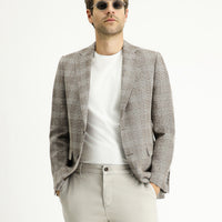 Medium Mink 6 Drop Regular Fit Standard Cut Wool Linen Blend Plaid Jacket