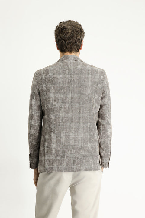 Medium Mink 6 Drop Regular Fit Standard Cut Wool Linen Blend Plaid Jacket