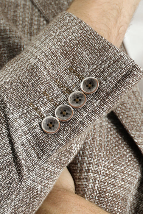 Medium Mink 7 Drop Slim Fit Narrow Cut Wool Linen Blend Plaid Jacket