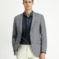 Black 6 Drop Regular Fit Standard Cut Plaid Linen Blend Jacket