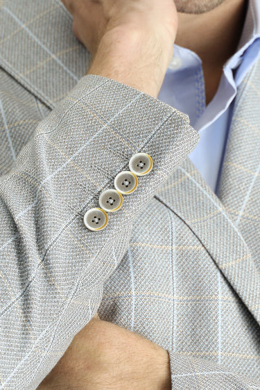 Orta Gri Slim Fit Dar Kesim Kareli Keten Karışımlı Ceket