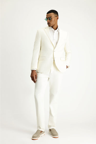  Beyaz Regular Fit Yünlü Desenli Spor Ceket