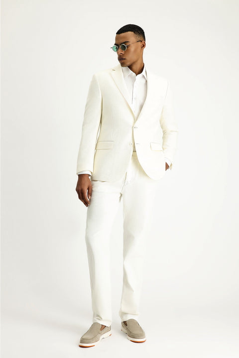 Beyaz 6 Drop Regular Fit Standart Kesim Yünlü Desenli Spor Ceket