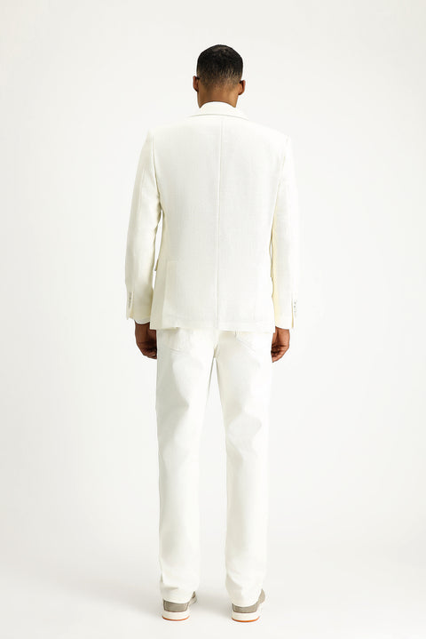 Beyaz 6 Drop Regular Fit Standart Kesim Yünlü Desenli Spor Ceket