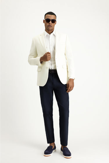  Beyaz Regular Fit Yünlü Desenli Spor Ceket