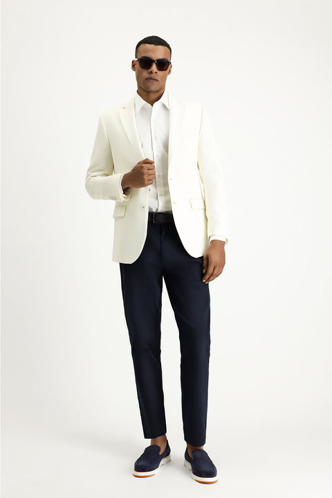 Beyaz 6 Drop Regular Fit Standart Kesim Yünlü Desenli Spor Ceket