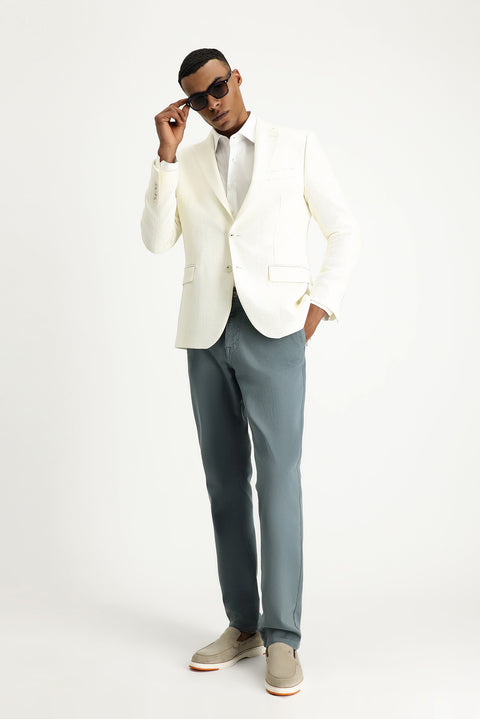 Beyaz 6 Drop Regular Fit Standart Kesim Yünlü Desenli Spor Ceket