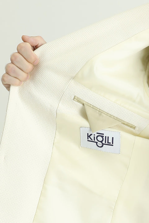 Beyaz 6 Drop Regular Fit Standart Kesim Yünlü Desenli Spor Ceket