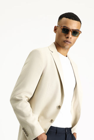  Açık Bej Slim Fit Dar Kesim Klasik Desenli Ceket