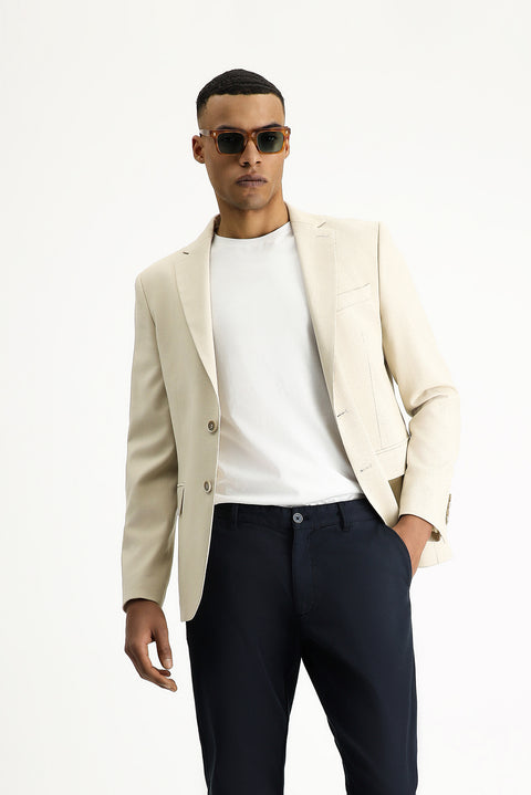 Açık Bej 7 Drop Slim Fit Dar Kesim Klasik Desenli Ceket