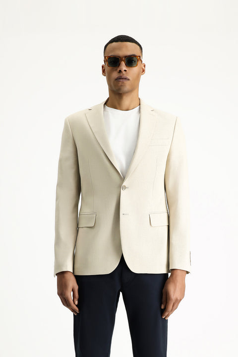 Açık Bej 7 Drop Slim Fit Dar Kesim Klasik Desenli Ceket