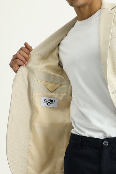 Açık Bej Relaxed Fit Rahat Kesim Klasik Desenli Ceket