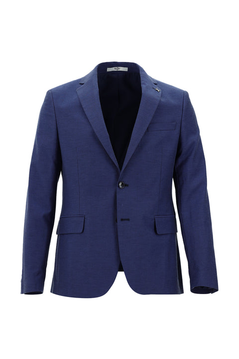 Orta Lacivert 7 Drop Slim Fit Dar Kesim Klasik Desenli Ceket