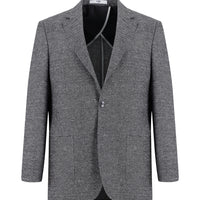 Siyah Slim Fit Dar Kesim Desenli Keten Karışımlı Ceket