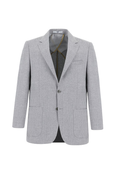 Açık Gri Relaxed Fit Rahat Kesim Desenli Keten Karışımlı Ceket