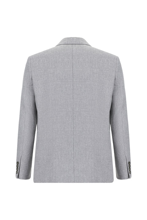Açık Gri 7 Drop Slim Fit Dar Kesim Desenli Keten Karışımlı Ceket