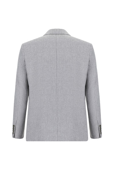 Açık Gri Relaxed Fit Rahat Kesim Desenli Keten Karışımlı Ceket