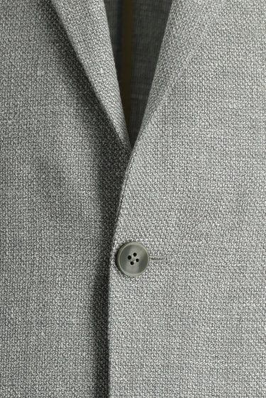 Açık Gri Slim Fit Dar Kesim Desenli Keten Karışımlı Ceket