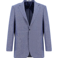 Dark Blue 4 Drop Relaxed Fit Patterned Linen Blend Jacket