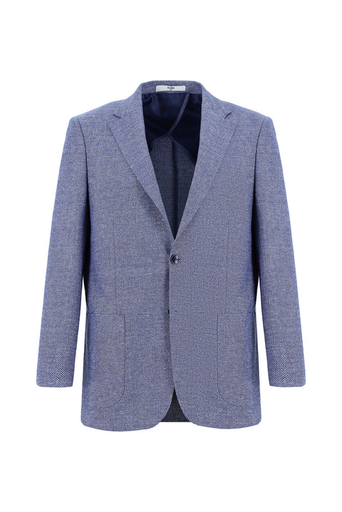 Dark Blue 4 Drop Relaxed Fit Patterned Linen Blend Jacket