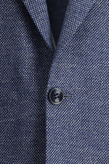 Koyu Mavi  Slim Fit Dar Kesim Desenli Keten Karışımlı Ceket