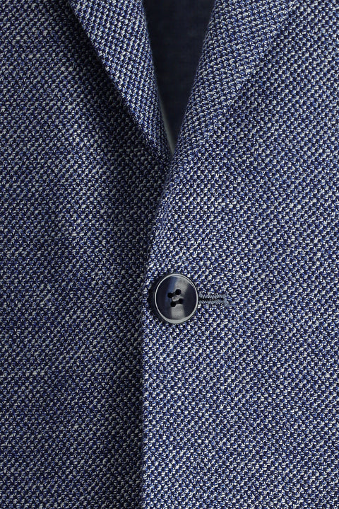 Koyu Mavi  7 Drop Slim Fit Dar Kesim Desenli Keten Karışımlı Ceket